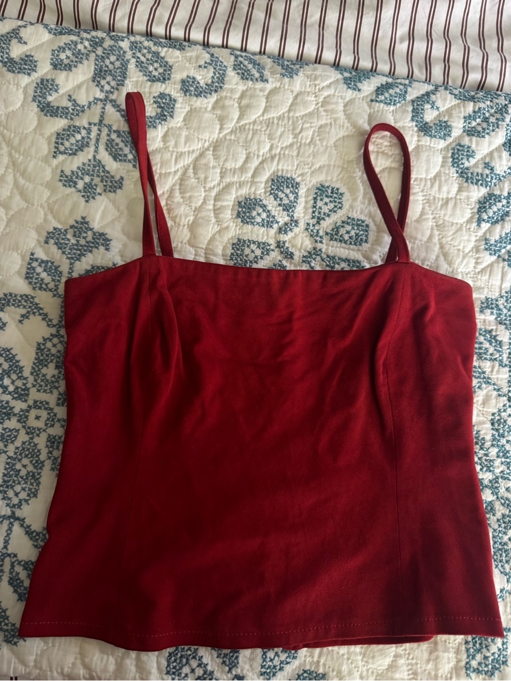 Women’s Red Suede Spaghetti Strap Square NeckCami Top